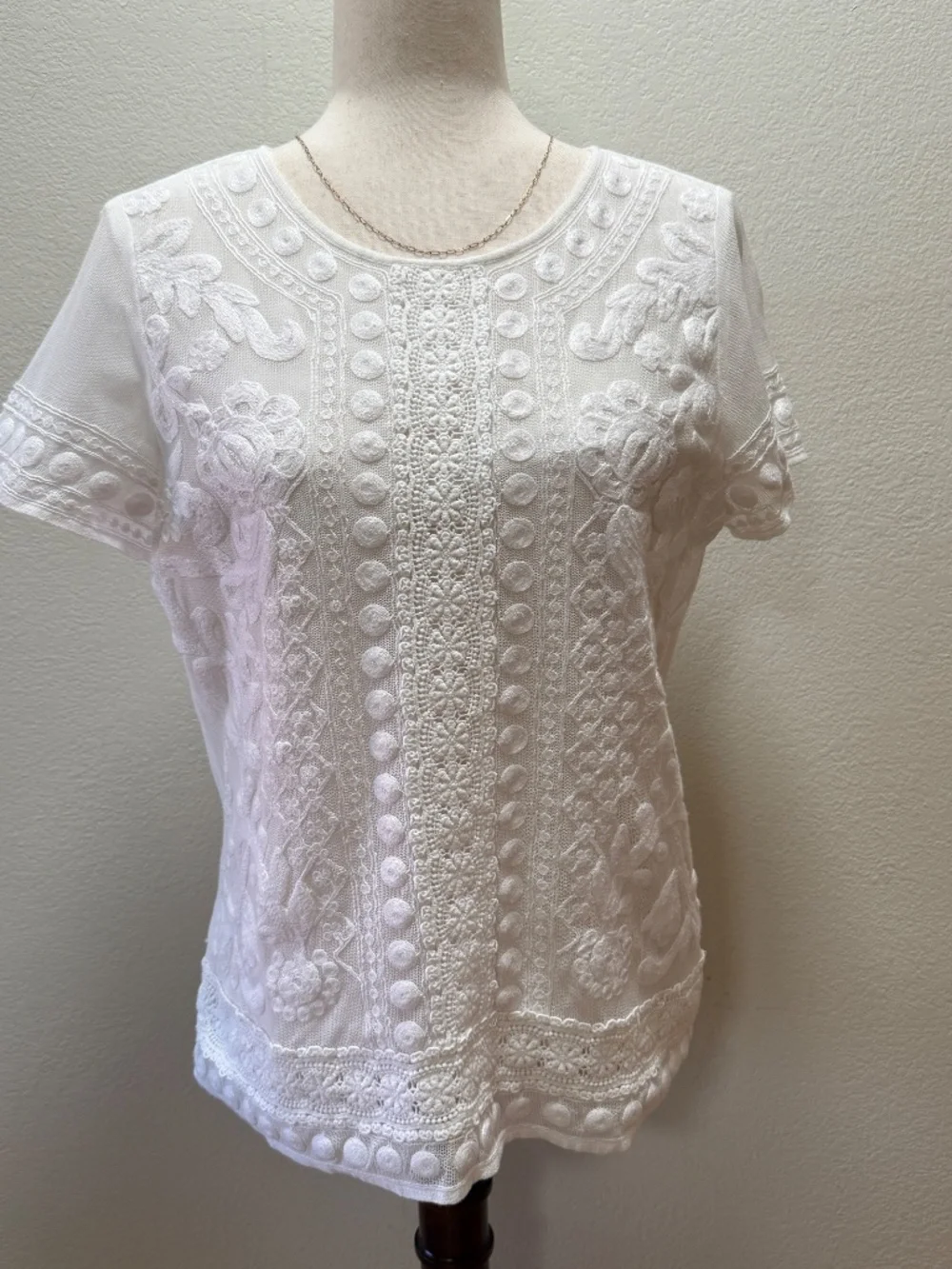 Lauren Ralph Lauren White Eyelet Lace Top Floral Embroidery Mesh Overlay Women M - Picture 10 of 11